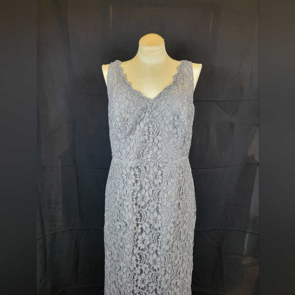 David's Bridal 18 Grey Lace Bridesmaid Formal Dress